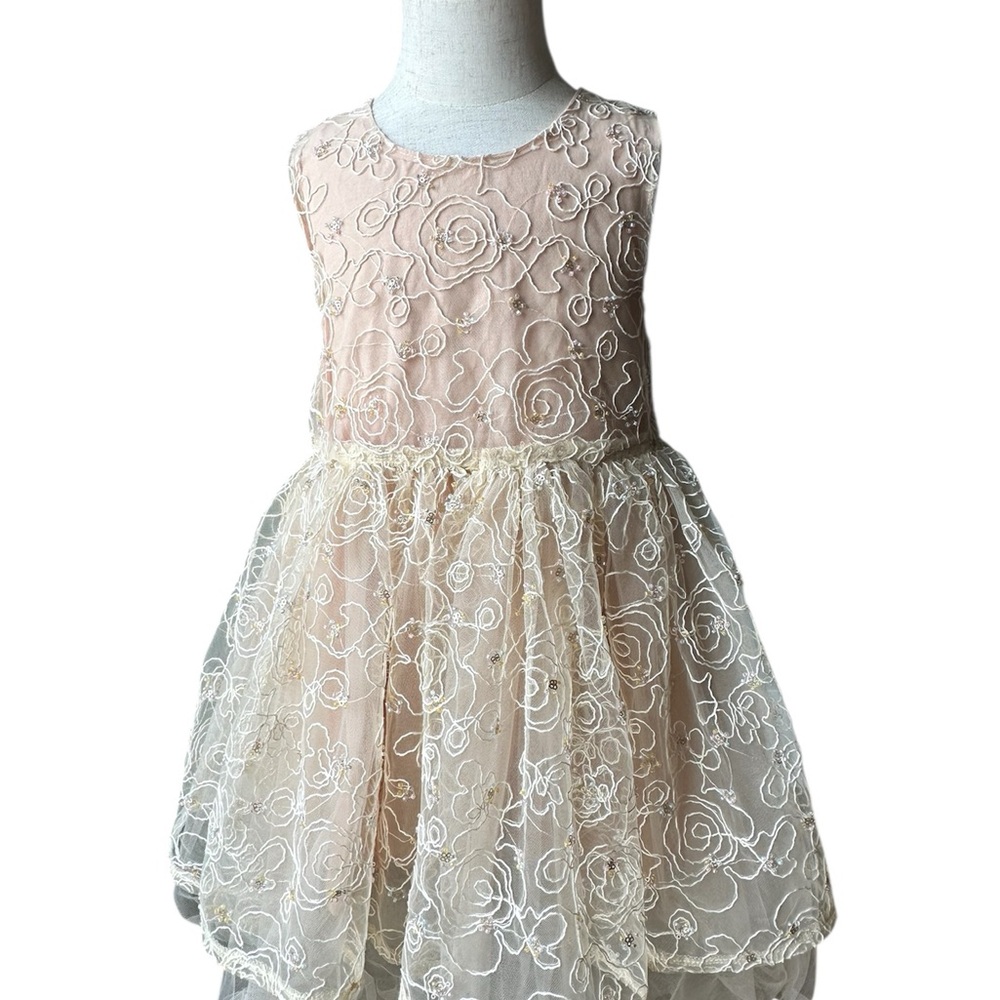 M.L. KIDS Elegant Lace Kids Dress in Cream and Pink SIZE 3T